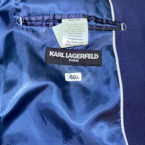Karl Lagerfeld Paris Mens 44R Navy Blue Worsted Wool Blend Blazer Jacket